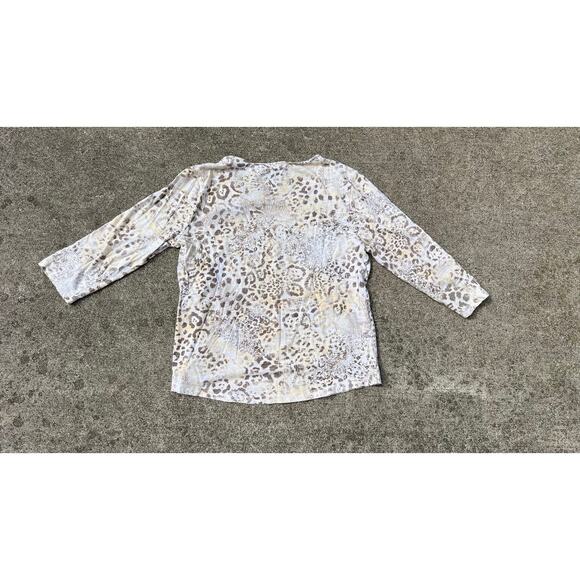 Chicos Blouse Women Size 0 White Brown Leopard Half Sleeve Top Lightweight - Picture 4 of 4